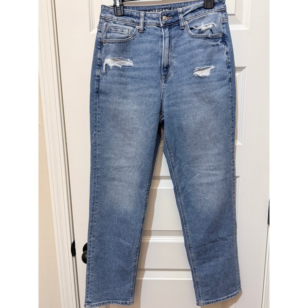 American Eagle Stretch Mom Straight Jean Distressed, Women's Size 8 R